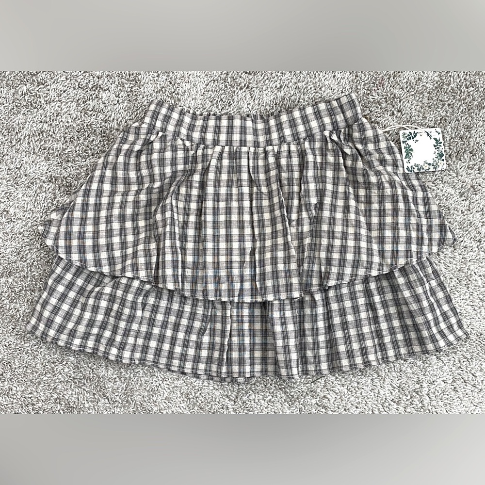 Chelsea & Violet Girls Black Plaid Tiered Mini Skirt size Large 14 NWT $39